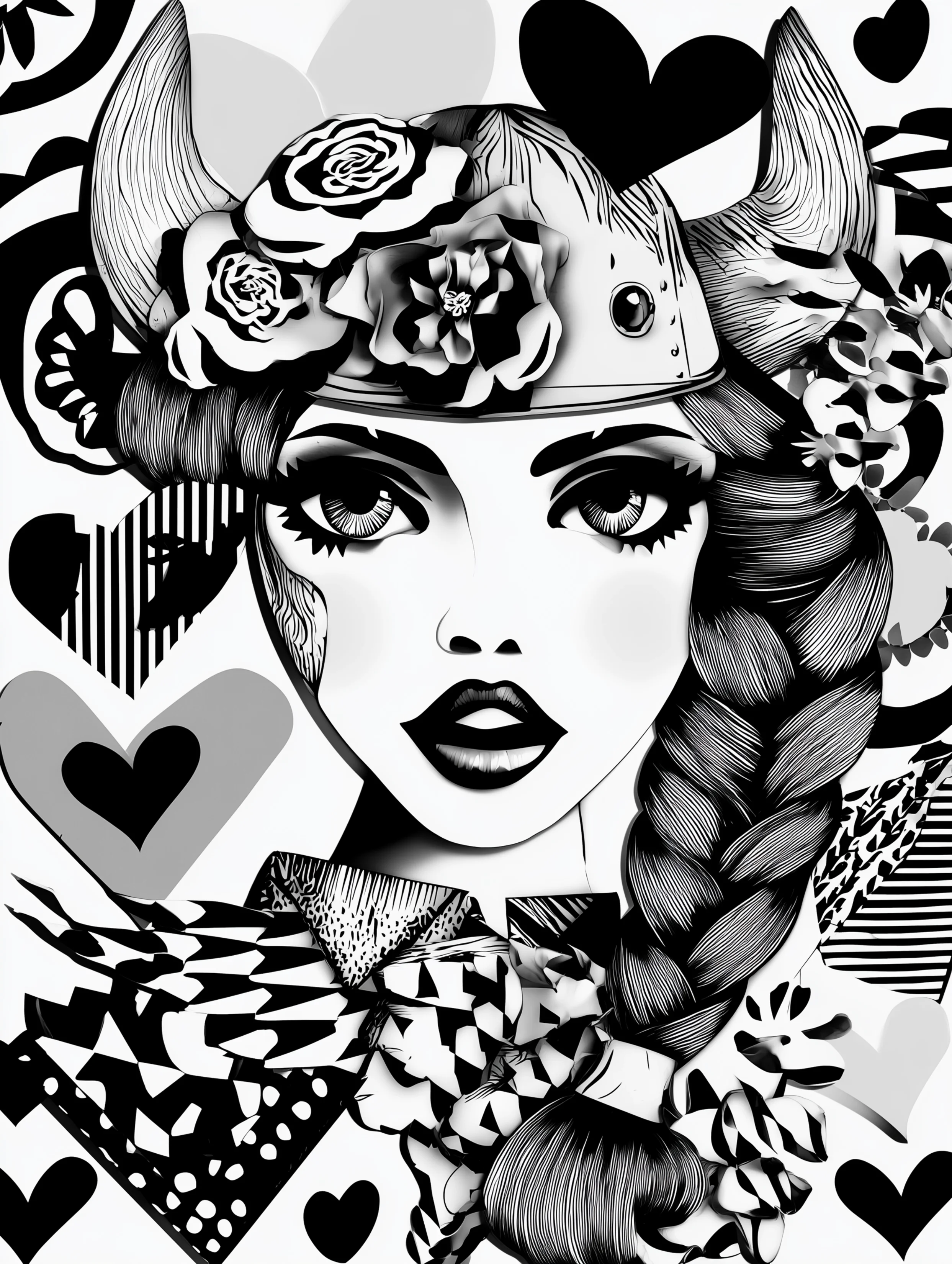 Free printable viking coloring page for adults featuring a braided viking woman